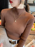 Elegant Solid Basic Knitted Tops Women Turtlneck