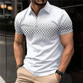 Men'S Polo Shirt Plaid Print Zip Polo T-Shirt Summer Short Sleeve Daily Casual Golf Shirt High Quality Tops Fashion Men Clothing