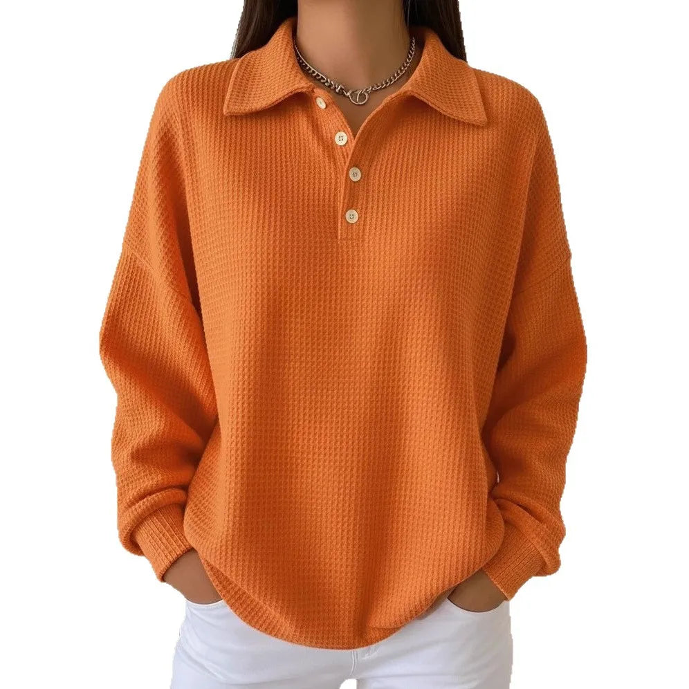 Polo Shirt Waffle Long Sleeve Women's Top